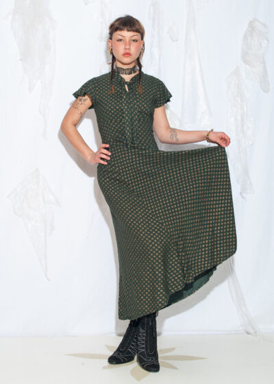 Vintage 70s Whimsigoth Maxi Dress in Gold and Green