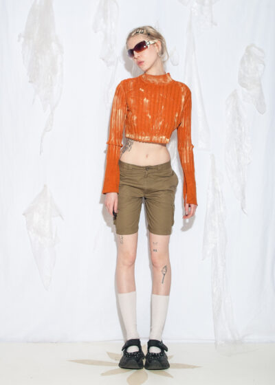 Reworked Y2K Hand Painted Rib Knit Top in Orange