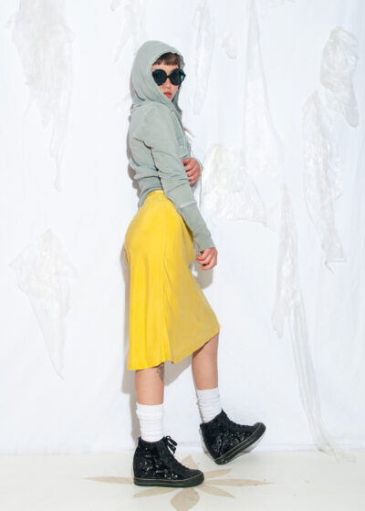 Vintage Y2K Silk Midi Skirt in Yellow
