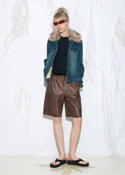 Vintage Y2K Denim Jacket with Faux Fur Collar in Blue
