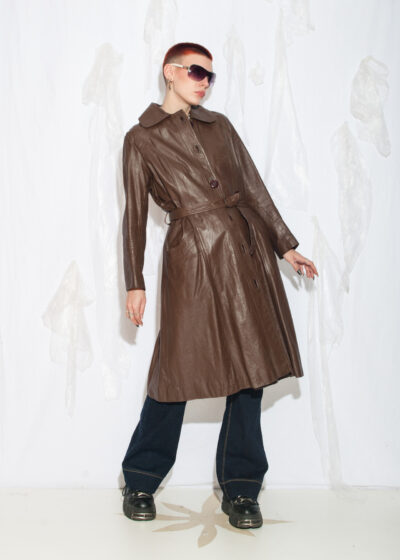 Vintage 70s Leather Trench Coat in Brown