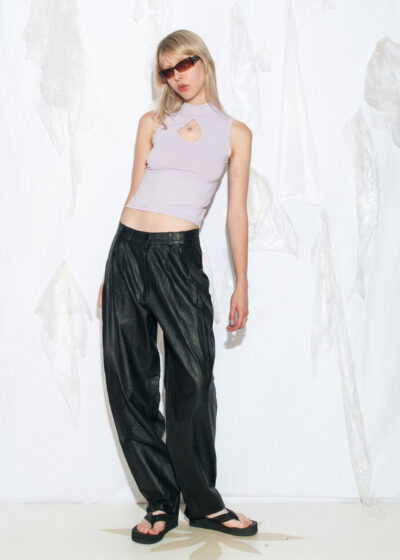 Vintage 80s Leather Barrel Trousers in Black