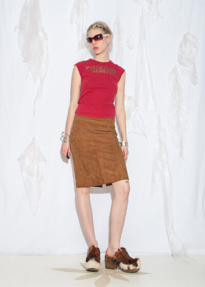 Vintage Y2K Briefing Suede Skirt in Brown