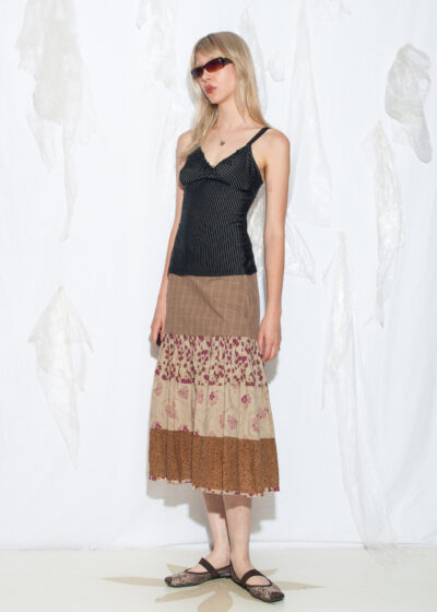 Vintage Y2K IKKS Tiered Cotton Skirt in Brown