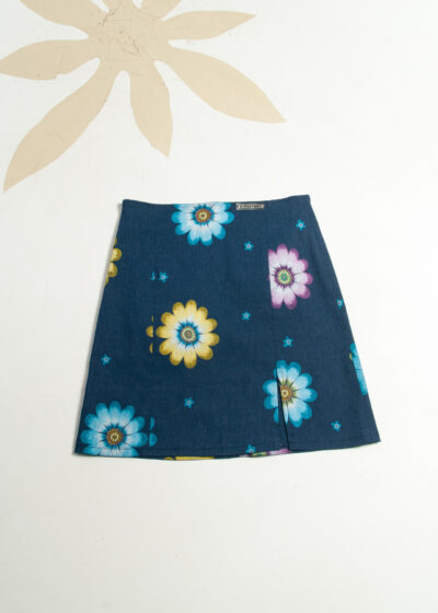 Vintage 90s Mini Skirt in Blue Flower Power