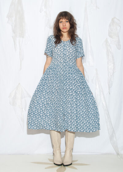 Vintage 90s Soft Grunge Floral Maxi Dress in Blue
