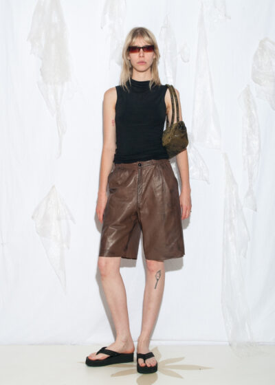 Reworked Vintage 80s Wide-Leg Leather Shorts in Brown