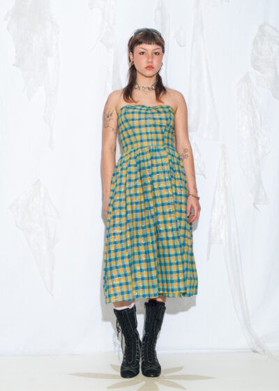 Vintage 70s Fiorucci Plaid Dress in Blue and Yellow