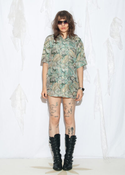 Vintage 90s Silk Crazy Pattern Shirt in Green