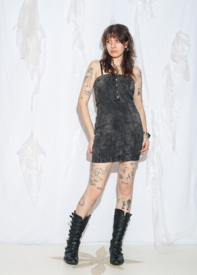 Vintage Y2K Indie Sleaze Bodycon Dress in Grey Denim