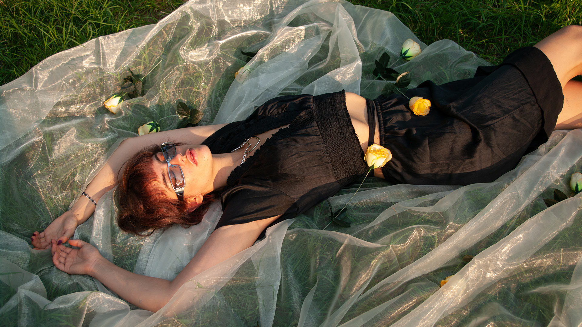 Photo with a model wearing vintage clothing