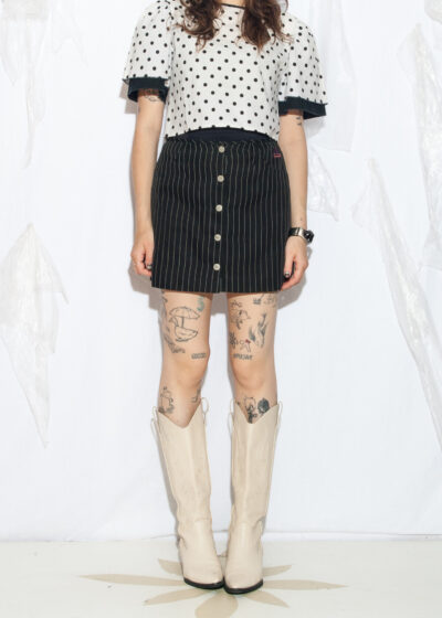 Vintage 90s Fishbone Mini Skirt in Pinstriped Black