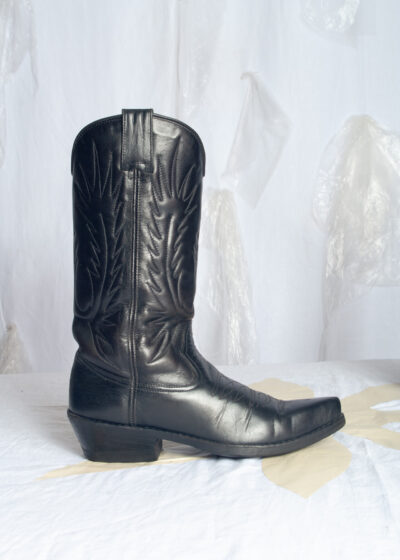 Vintage 80s Black Leather Cowboy Boots