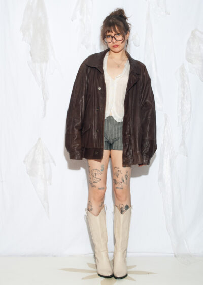 Vintage 80s Brown Leather Bomber Jacket