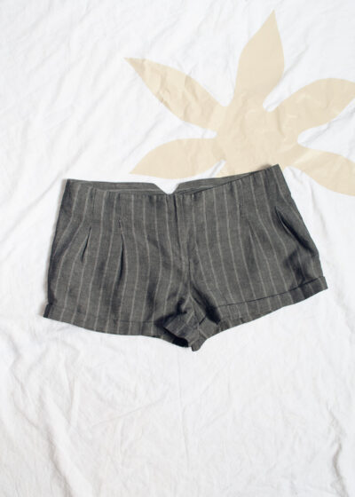 Vintage Y2K Pinstriped Linen Micro Shorts in Grey