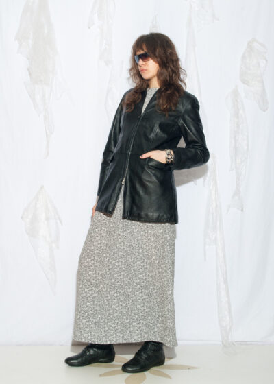 Vintage Y2K Minimalist Leather Coat in Black