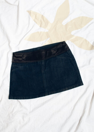 Vintage Y2K Denim Micro Skirt with Satin Waist