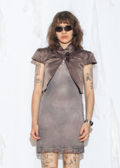 Vintage Y2K Brown Satin Shrug Bolero