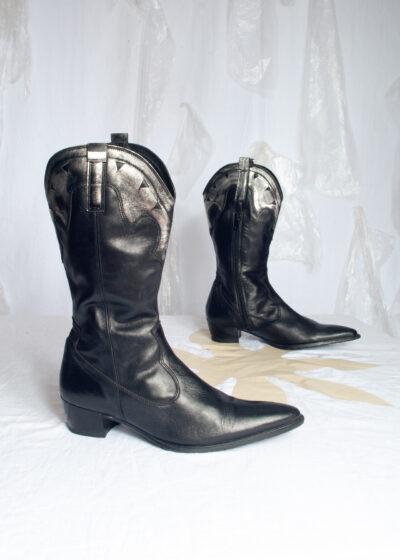 Vintage Y2K Leather Cowgirl Boots in Black