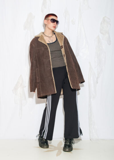 Vintage Y2K Winter Leather Coat in Brown Suede