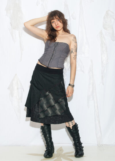 Vintage Y2K Patchwork Skirt in Black and Grey