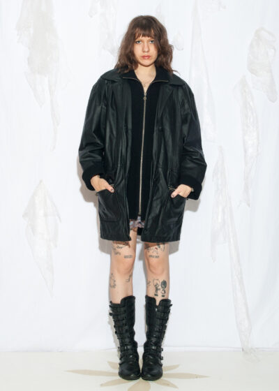 Vintage 80s Oversized Leather Coat in Black