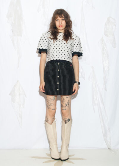 Vintage 70s Polka Dot Bell Sleeve Blouse in White