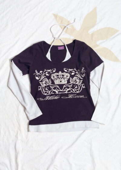 Vintage Y2K Cotton Top with Baroque Angel Print