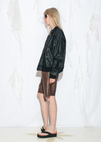 Vintage 80s René Lezard Leather Bomber Jacket in Black