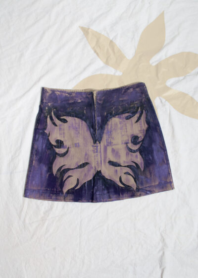 Reworked 90s Purple Skirt with Hand Painted Butterfly Pattern