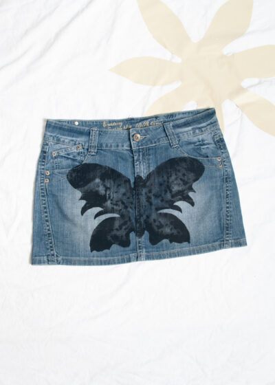 Reworked Vintage Y2K Denim Micro Skirt Butterfly Print