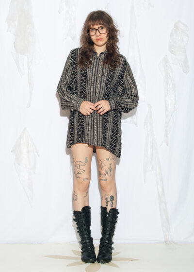 Vintage 90s Pelle D'oro Black Abstract Shirt