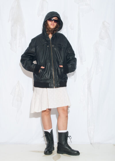 Vintage Y2K St George Black Leather Bomber Jacket