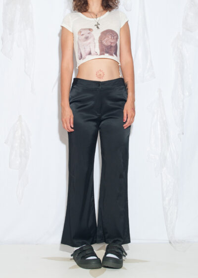 Vintage Y2K Black Satin Wide-Leg Trousers