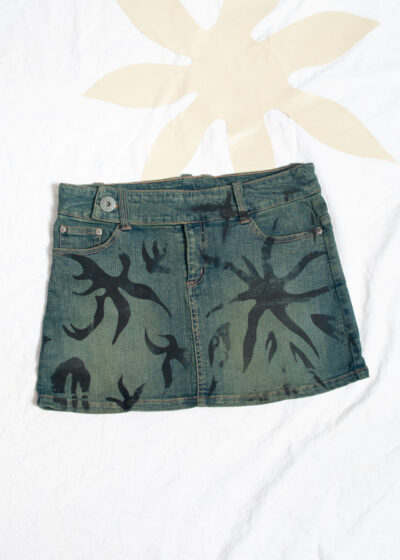 Reworked Vintage Y2K Start Printed Denim Micro Skirt
