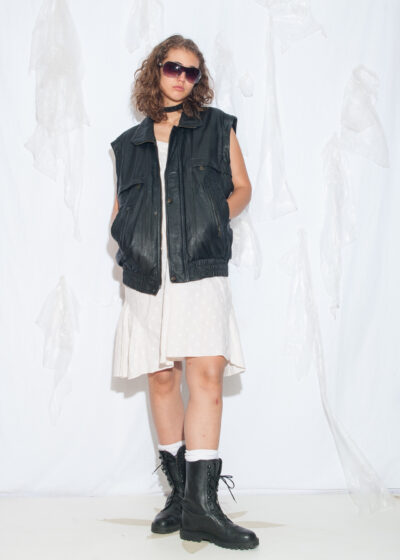 Vintage 90s Black Leather Utility Vest