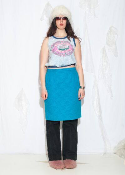 Vintage 80s Guy Laroche Turquoise Floral Midi Skirt