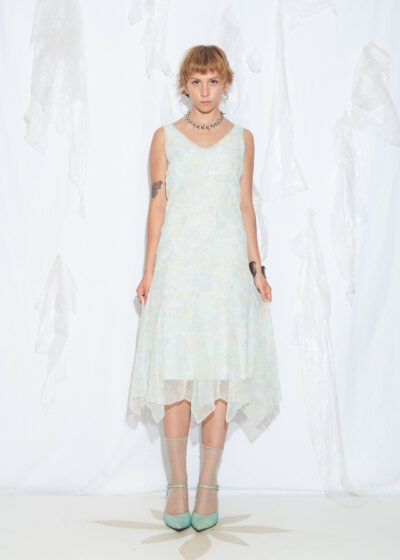 Vintage Y2K Mint Floral Prom Midi Dress