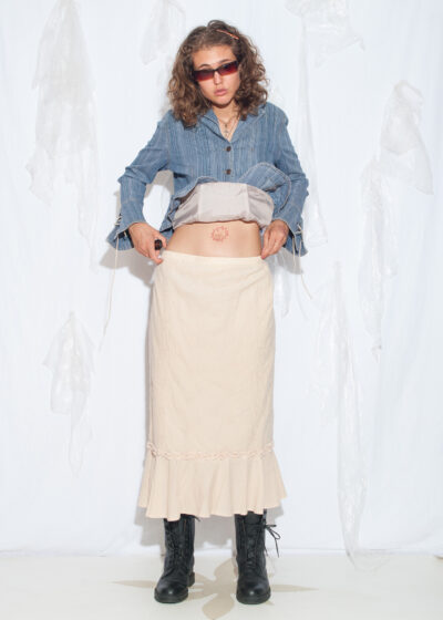 Vintage Y2K Beige Floral Cottagecore Maxi Skirt