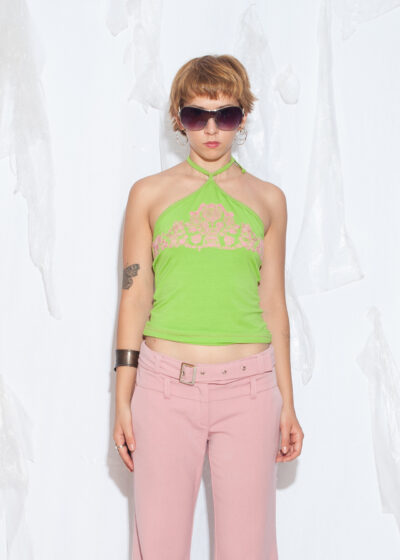 Vintage Y2K Embroidered Halter Neck Crop Top