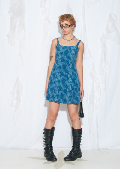 Vintage 90s John Roberts Blue Floral Jumpsuit Dress