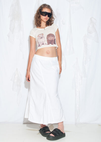 Vintage Y2K White Linen Blend Maxi Skirt