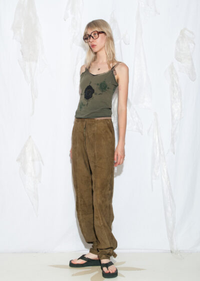 Vintage 80s Khaki Leather Barrel Pants