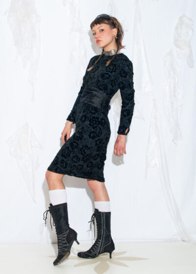 Vintage 90s Ulrich Engler Velvet Floral Little Black Dress