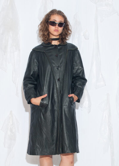 Vintage 80s Yorn Boutique Black Leather Coat