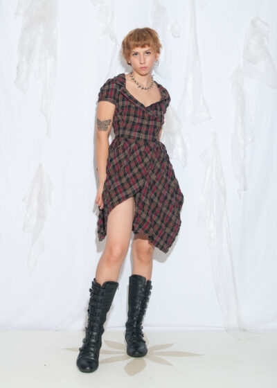 Vintage Y2K Grey Checked Midi Dress