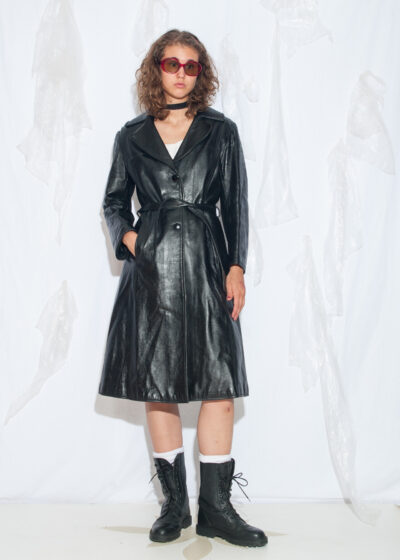Vintage 60s Long Black Leather Trench Coat