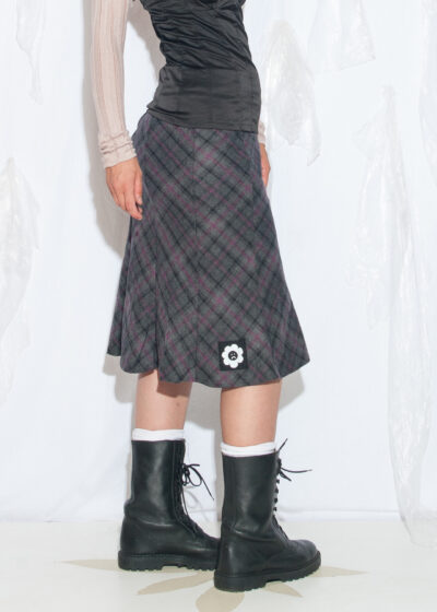 Reworked Vintage Y2K Grey Plaid Wool Midi Skirt