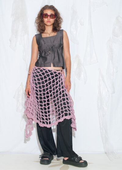 Reworked Vintage 70s Pink Crochet Lace Midi Skirt