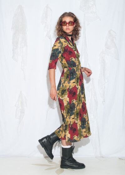 Vintage 80s Minx Maroon Floral Shirt Dress
